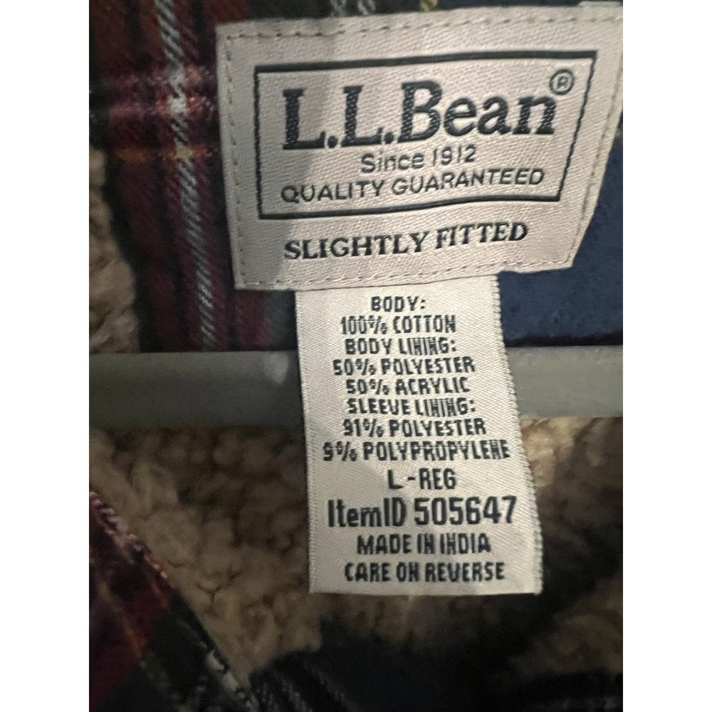 L.L. Bean Shacket Men's Large‎ Multicolor Plaid Sherpa Blue Red Military Jacket - Picture 2 of 11